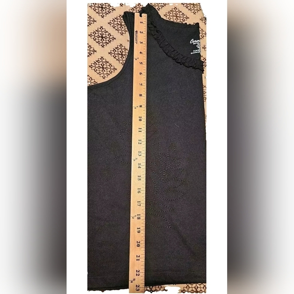 Coral Bay Ruffle Neck Sleeveless Top Black Petite XL Fern Design Stitch NWT - Picture 7 of 7